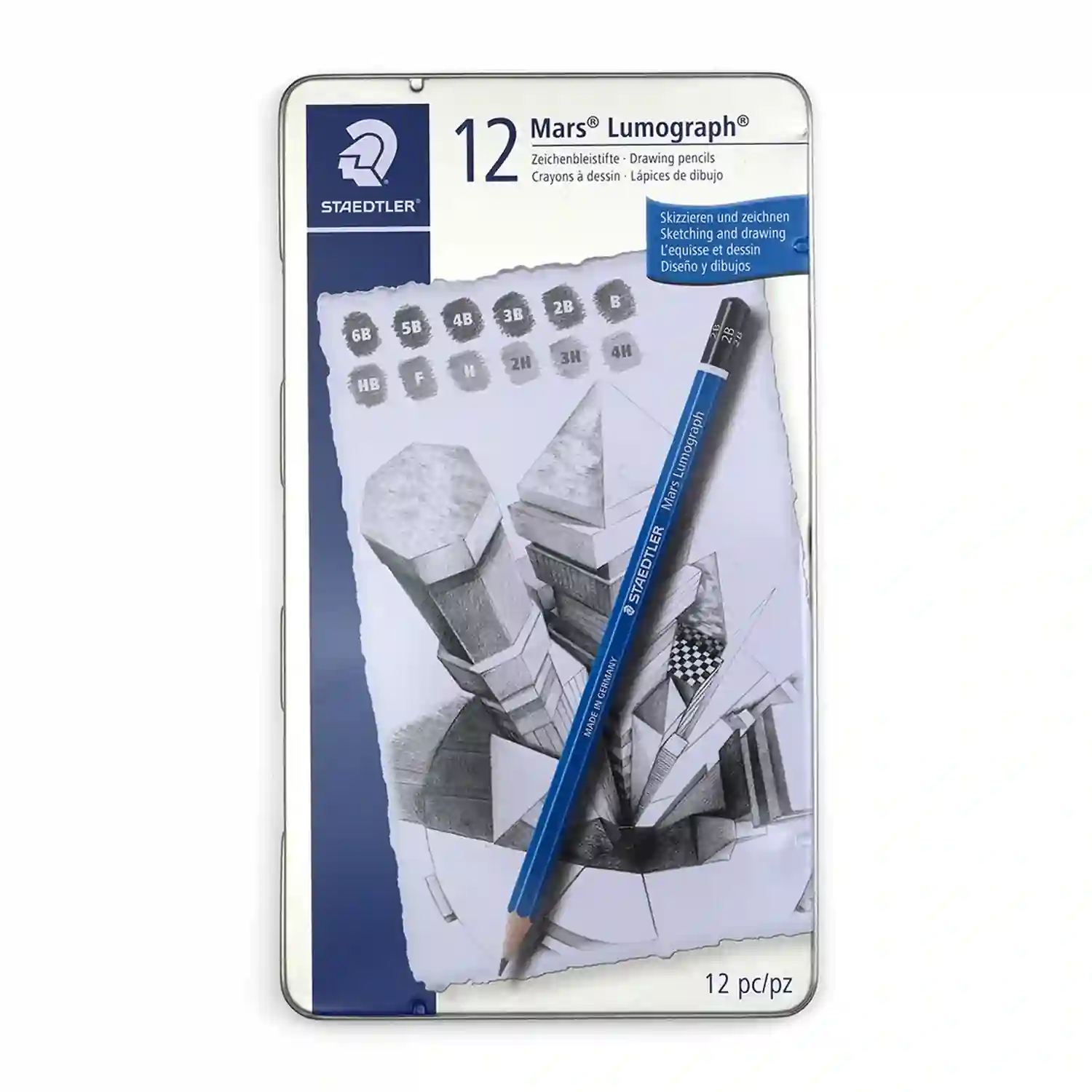Staedtler Mars Lumograph Pencil Set 12 Pieces in Metal Case for Drawing and Sketching