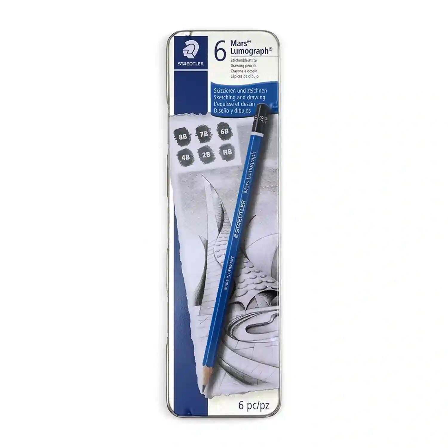 Staedtler Mars Lumograph Pencil Set 6 Pieces in Metal Case for Drawing and Sketching